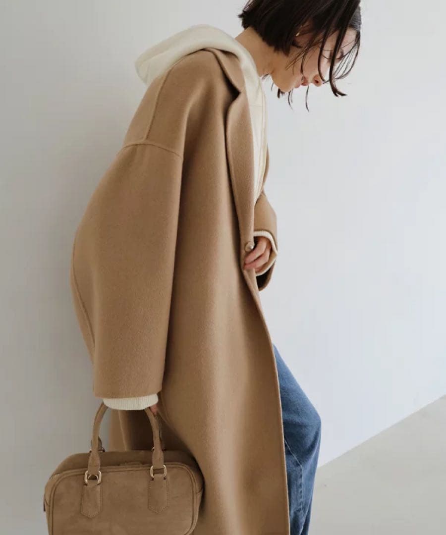 andme evernavy エバーネイビー リバーロングコクーン ウールコート