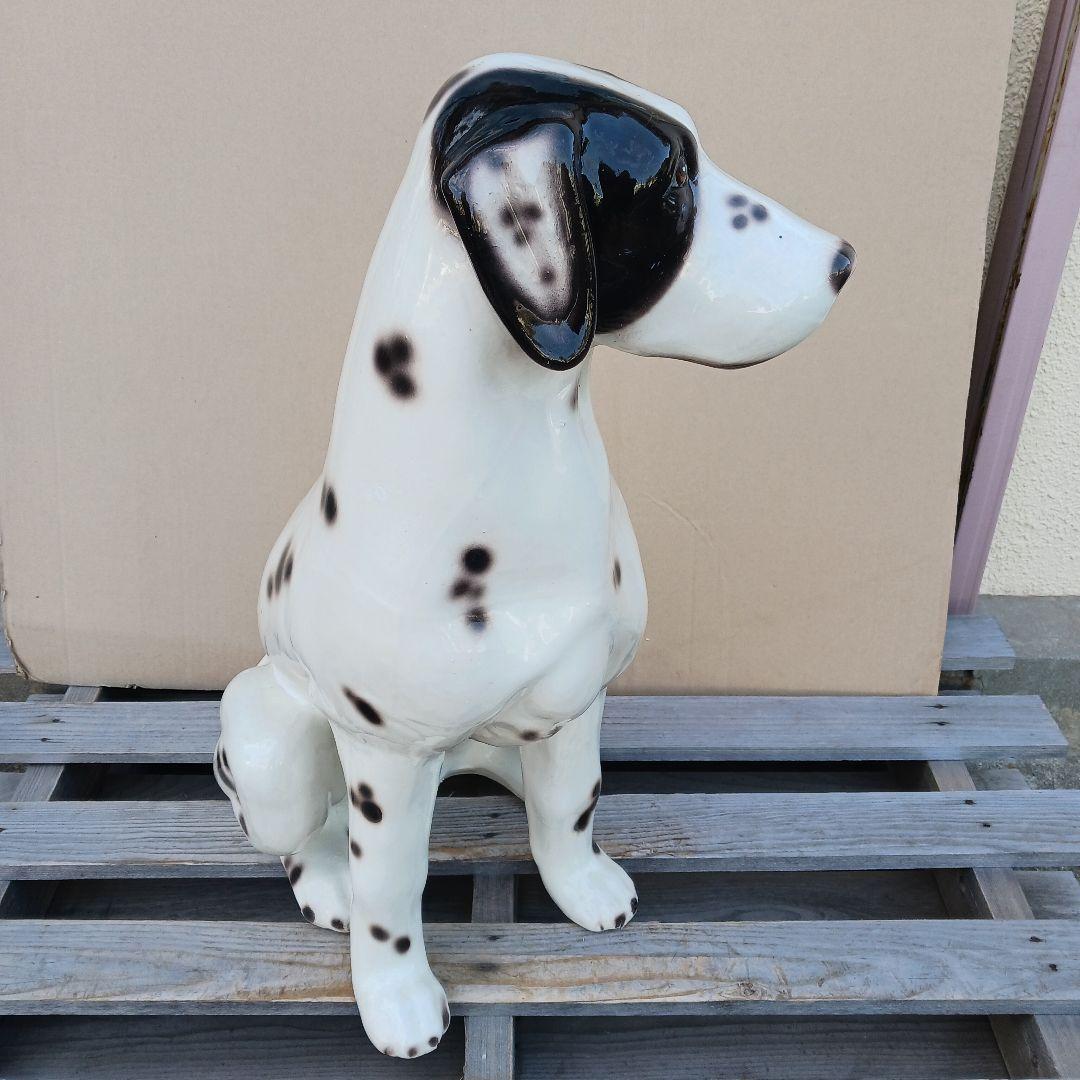 新品　陶器犬　大型犬　ダルメシアン　難有　オブジェ　置物　ホワイト　白色　高級品