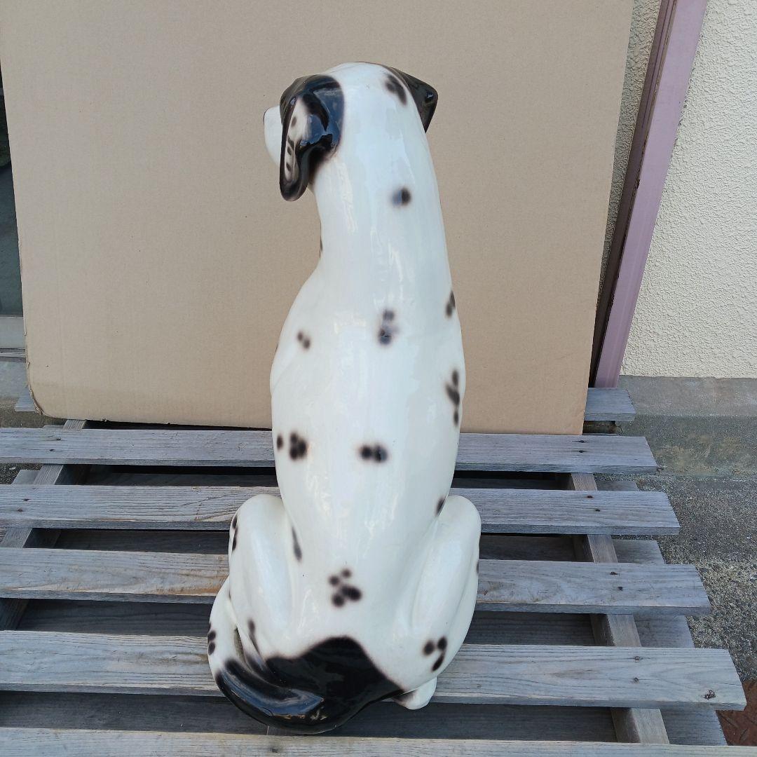 新品　陶器犬　大型犬　ダルメシアン　難有　オブジェ　置物　ホワイト　白色　高級品