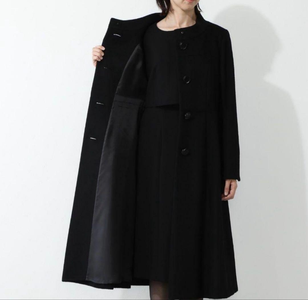 【新品】マダムヒロコ フォーマルロングコート 黒 ７号尾州産ウール100%上質