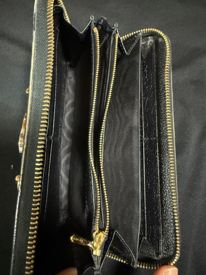 グッチ GUCCI ズゥミ カーフレザーラウンドファスナー ブラック