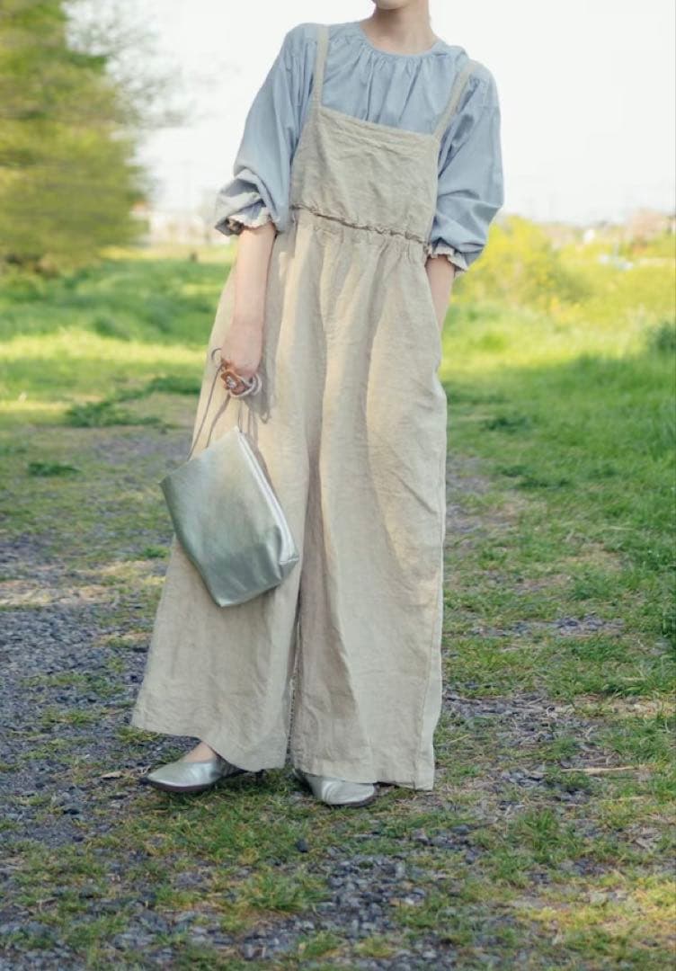 nest robe ブラックリネンイージーサロペット