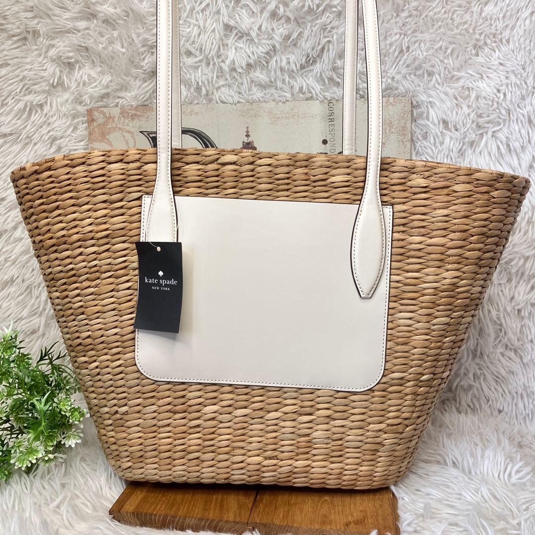 未使用 kate spade ケイトスペード かごバッグ ストロー フラワー