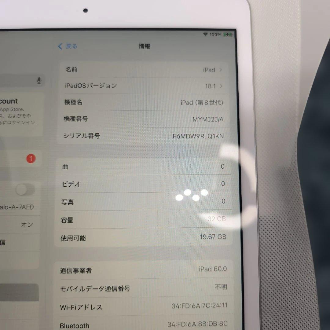 柳*郎様 iPad 第8世代 32GB セルラーモデル 32GBシルバー85％