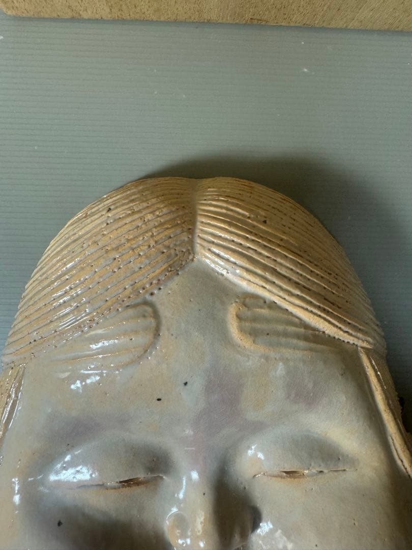 2333 萩焼　長州萩　東光寺窯　二代 中野霓林作　お面 お多福　置物　未使用