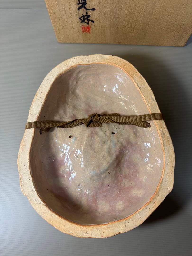 2333 萩焼　長州萩　東光寺窯　二代 中野霓林作　お面 お多福　置物　未使用