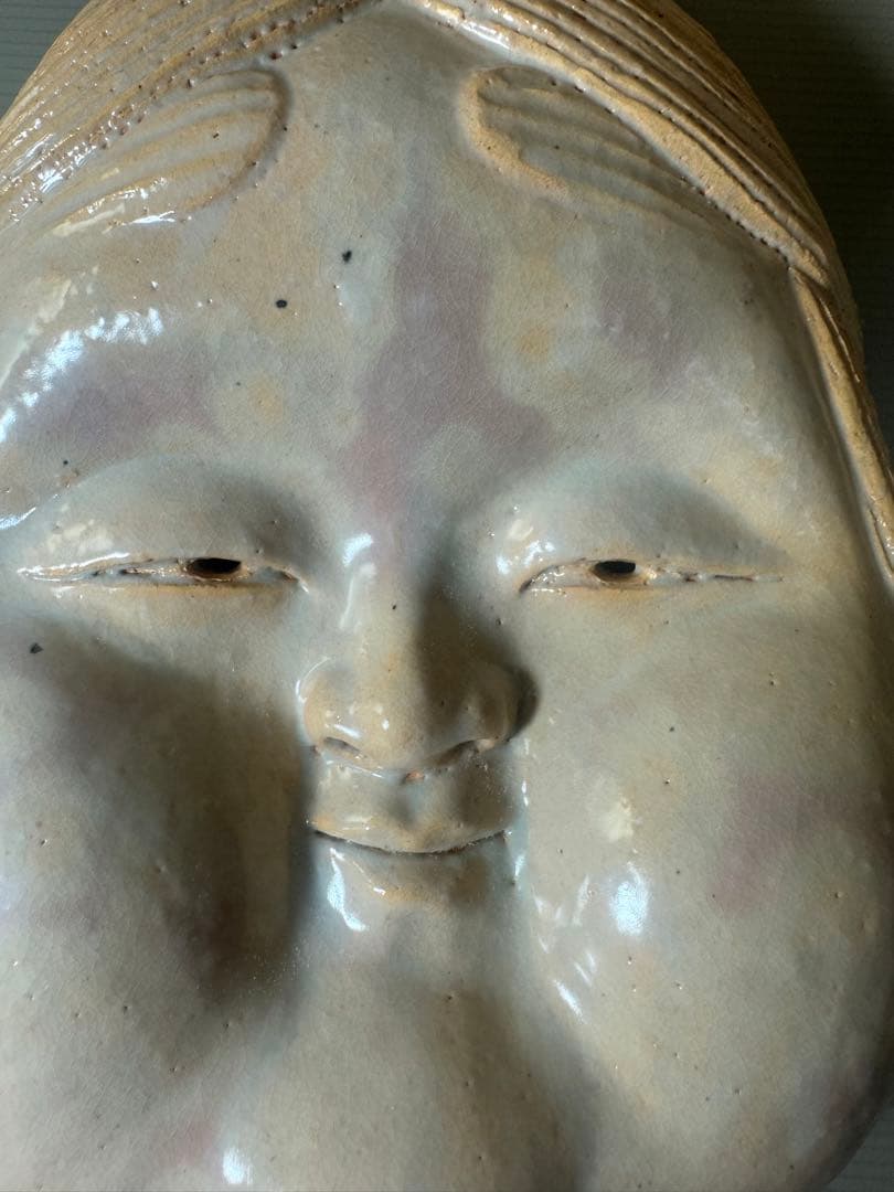 2333 萩焼　長州萩　東光寺窯　二代 中野霓林作　お面 お多福　置物　未使用