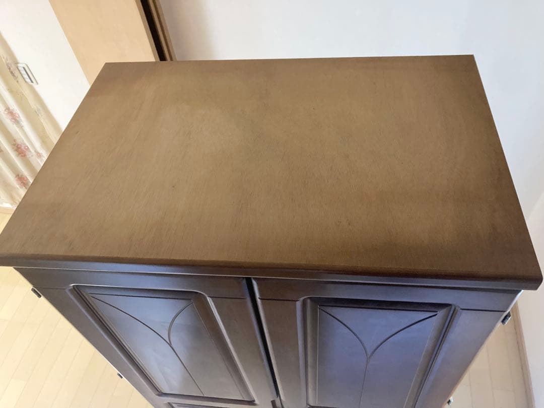 木製ブラウン洋服タンスワードローブハンガーラックチェスト引き出し3個