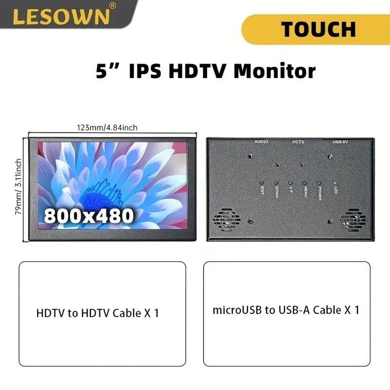 5ミニタッチスクリーンディスプレイ800x480HDUSB充電式フリッカーなし