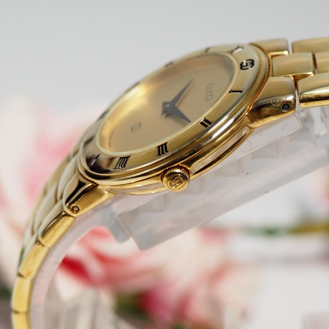 美品 グッチ GUCCI 3300L ローマン ゴールド文字盤 腕時計 H522