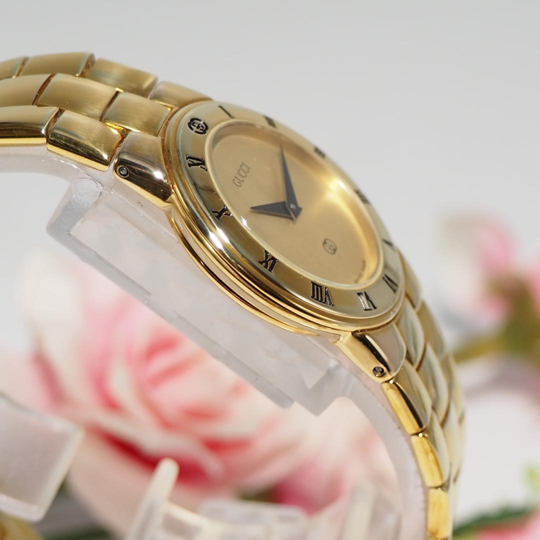 美品 グッチ GUCCI 3300L ローマン ゴールド文字盤 腕時計 H522