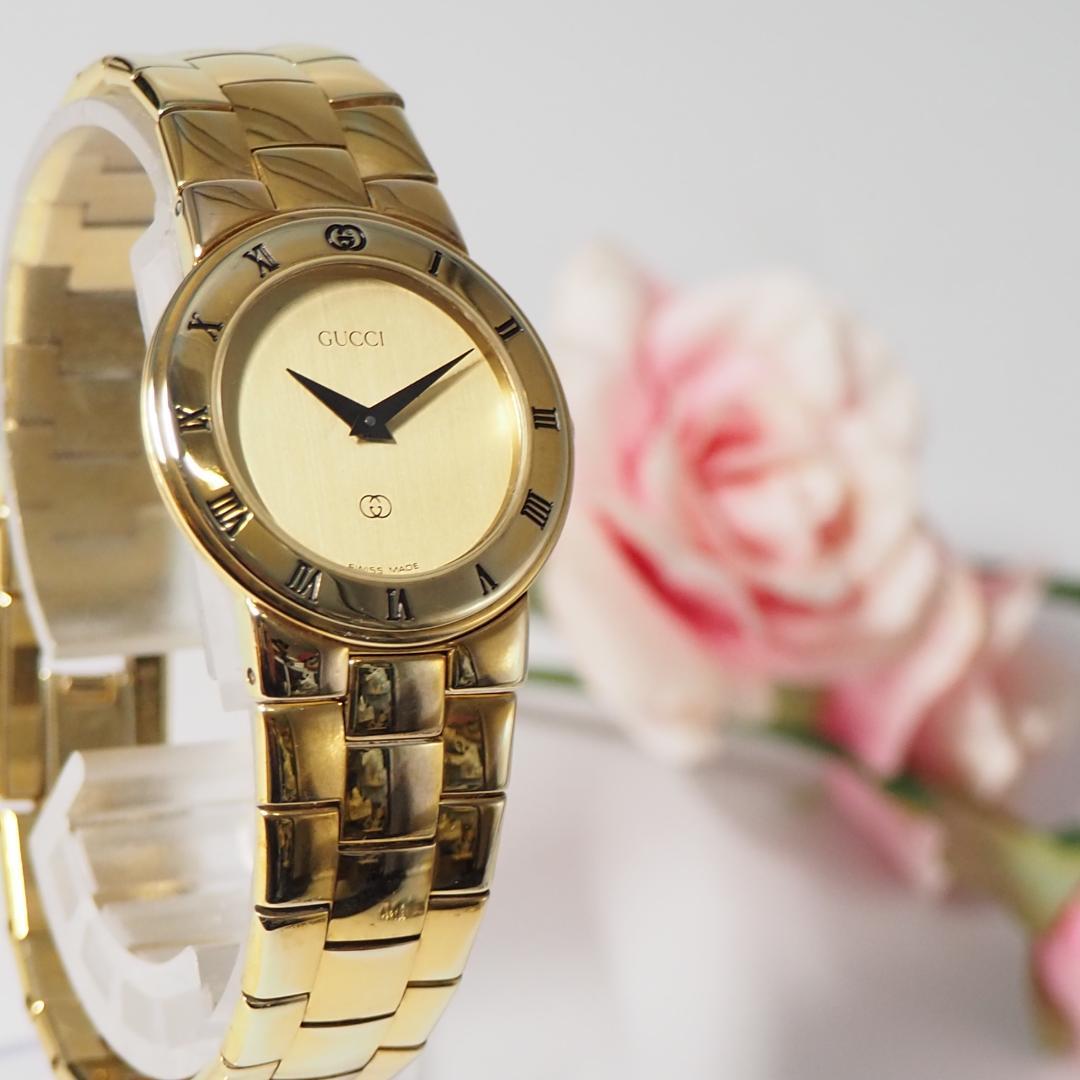 美品 グッチ GUCCI 3300L ローマン ゴールド文字盤 腕時計 H522