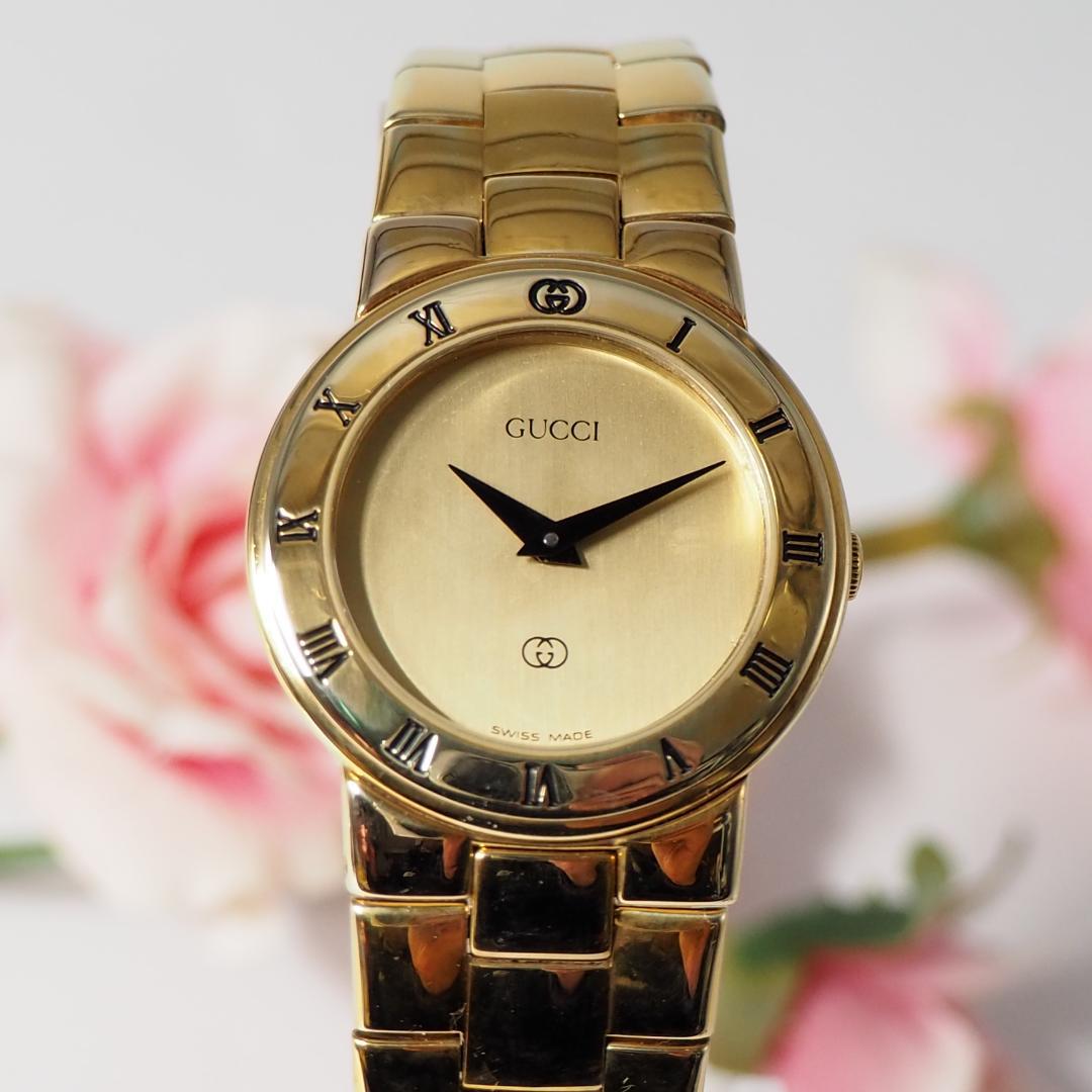 美品 グッチ GUCCI 3300L ローマン ゴールド文字盤 腕時計 H522