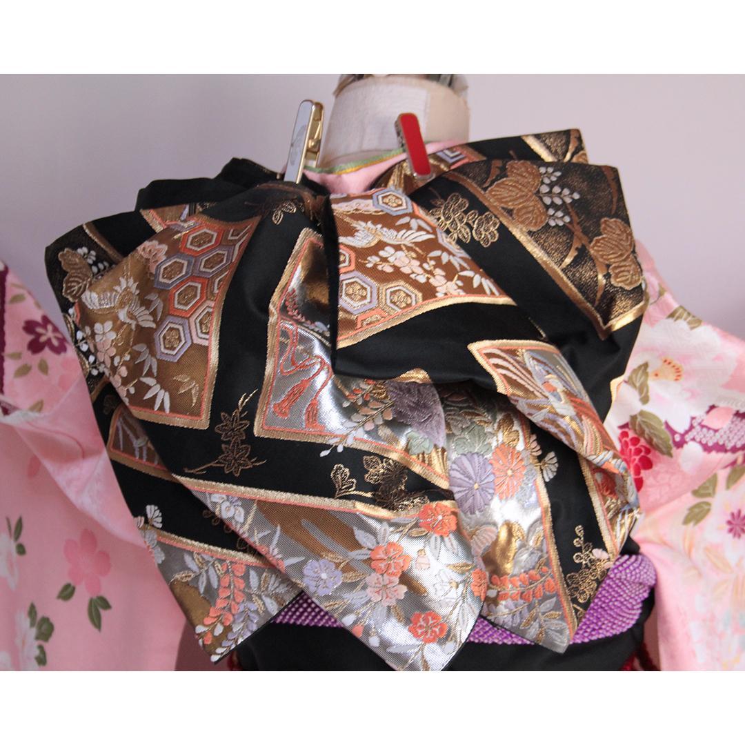 振袖現代柄ピンク5点セット 帯 帯揚げ 帯締め 重ね衿 成人式前撮りPK12