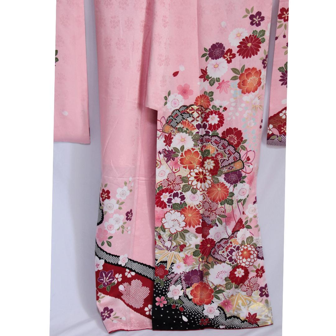 振袖現代柄ピンク5点セット 帯 帯揚げ 帯締め 重ね衿 成人式前撮りPK12