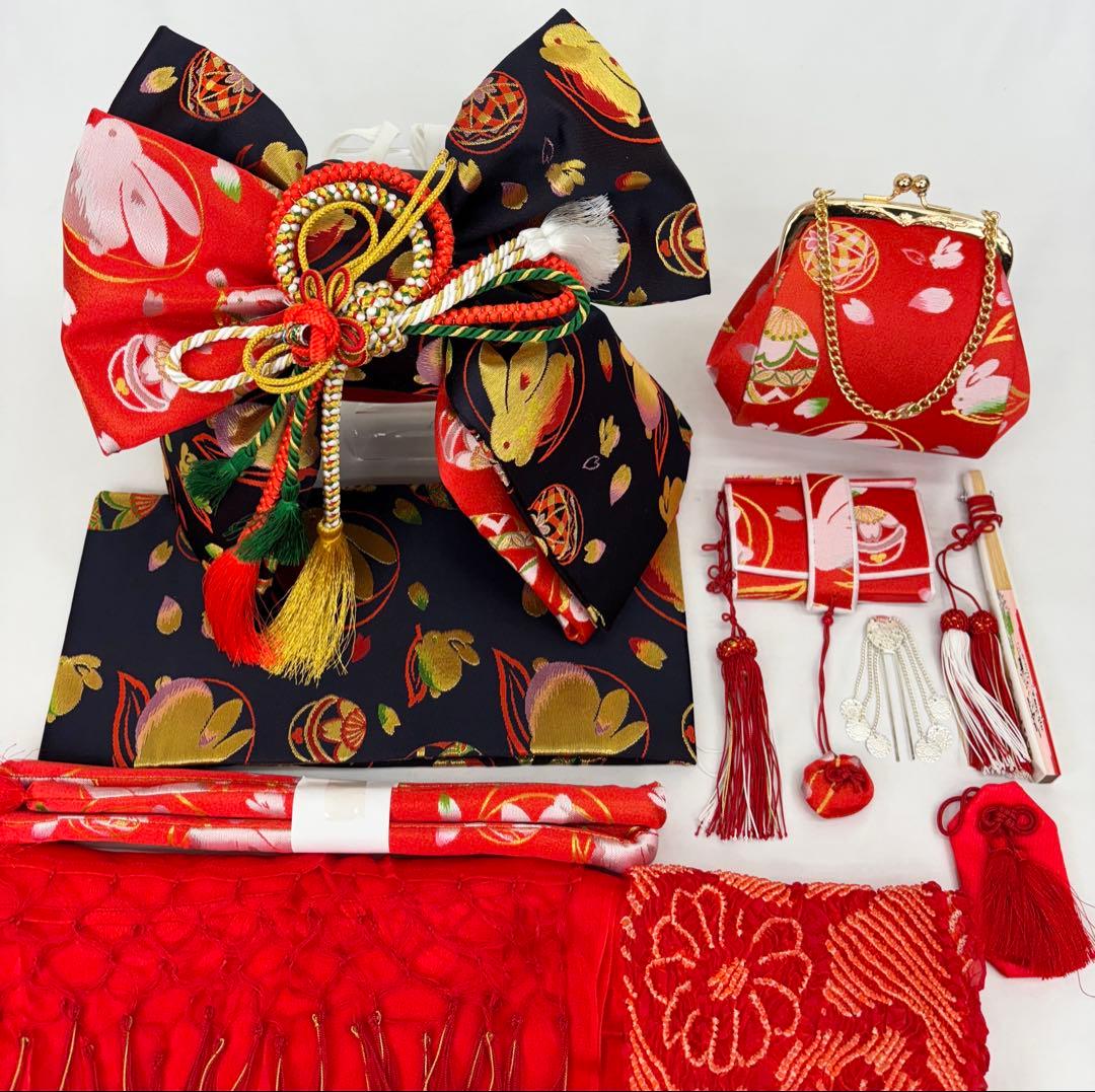 七五三　女の子　はこせこセットM　帯揚げ・しごき付き《子供497》#江戸小もーん