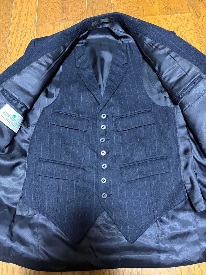 スーツ 1930s風 英国輸入 レトロ 戦前 ネイビー ストライプ スリーピース