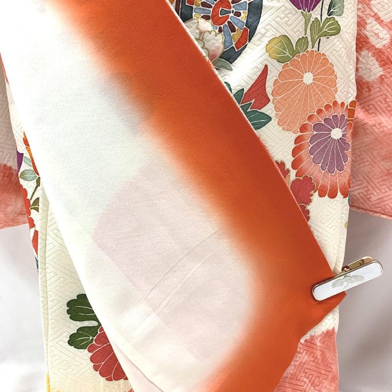 410ag86□七五三 七歳 女児 着物&袋帯&長襦袢 ぼかし染め 黄色□