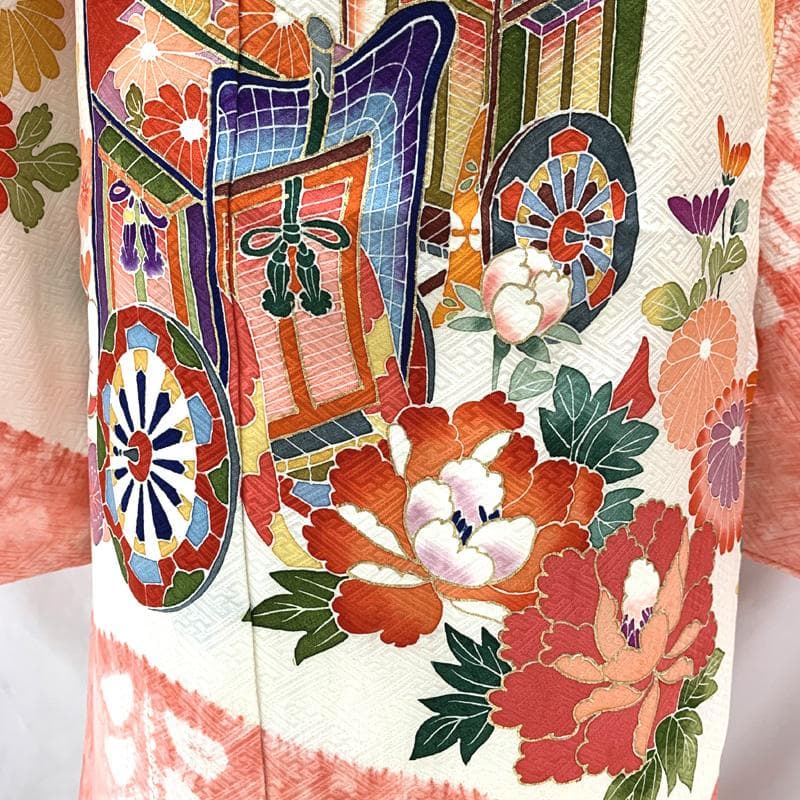 410ag86□七五三 七歳 女児 着物&袋帯&長襦袢 ぼかし染め 黄色□