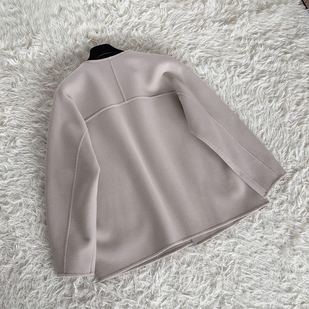 美品✨【ユナイテッドアローズ】リバー ノーカラー ショートコート グレージュ36