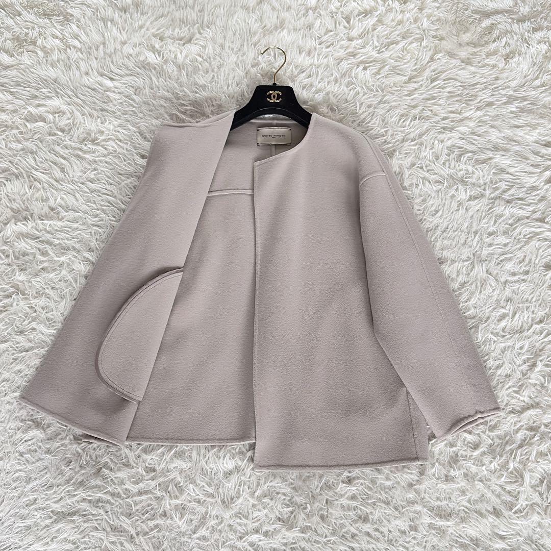 美品✨【ユナイテッドアローズ】リバー ノーカラー ショートコート グレージュ36