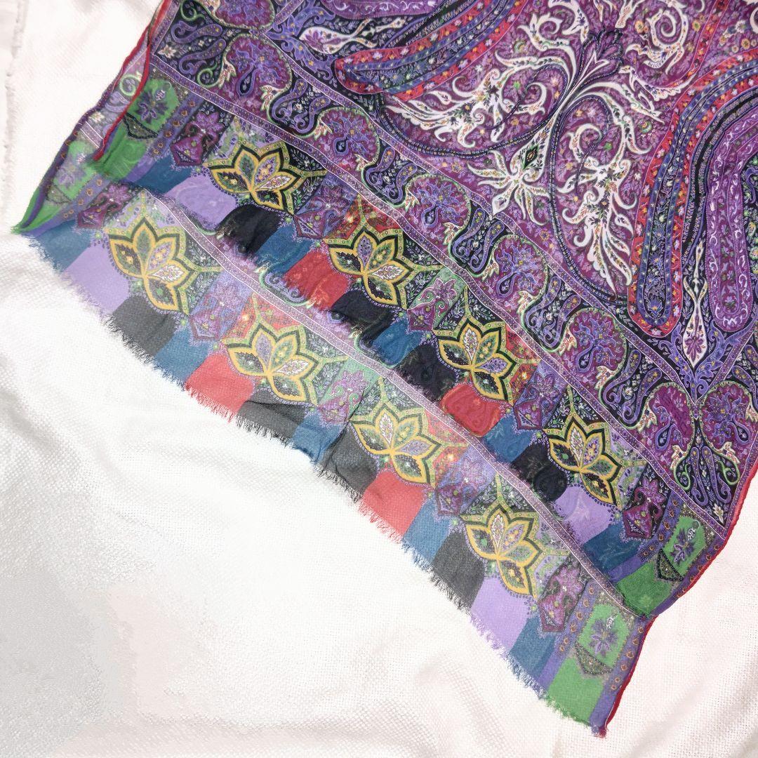 エトロETROシルク100%ペイズリーカラフルクレイジーストールショールマフラー