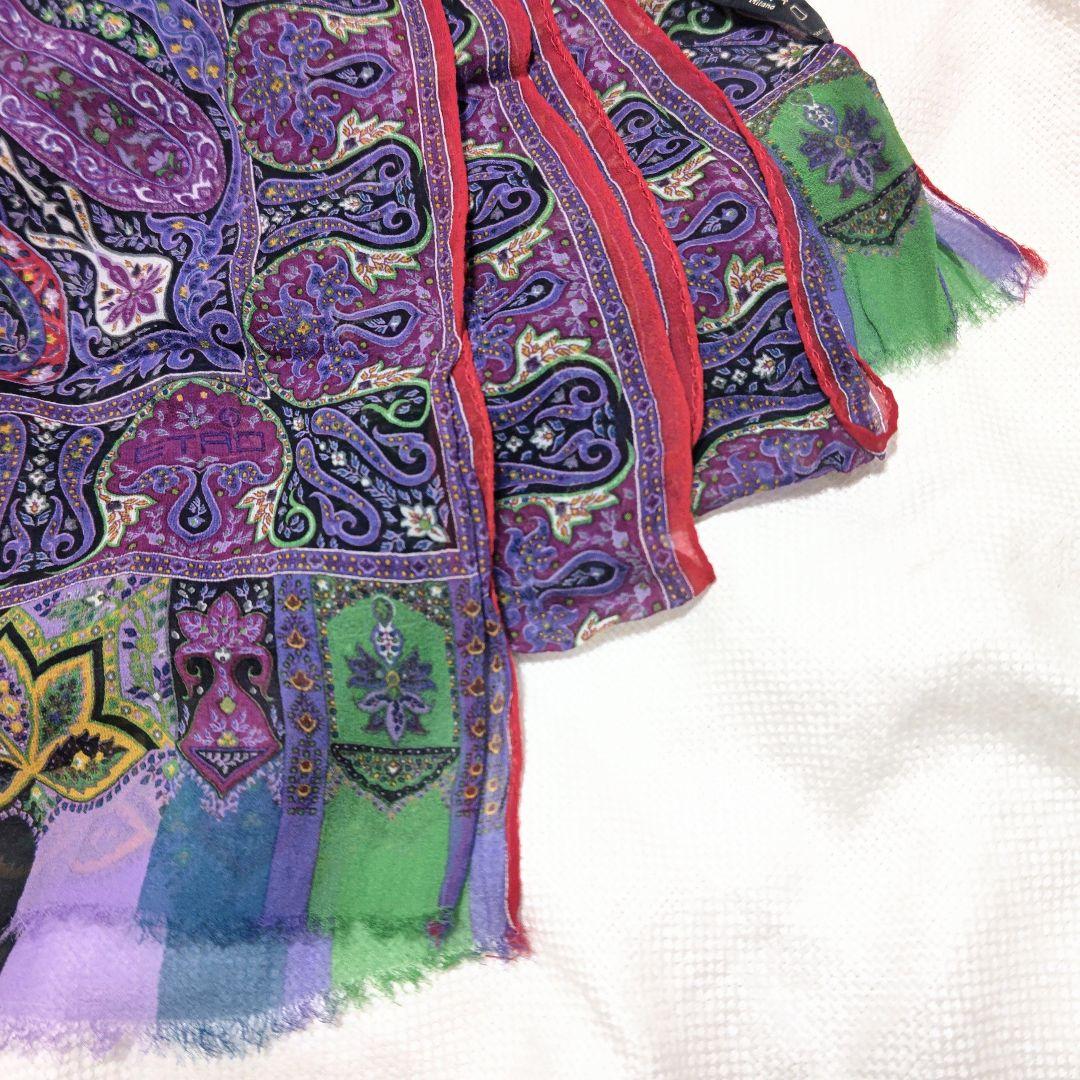 エトロETROシルク100%ペイズリーカラフルクレイジーストールショールマフラー