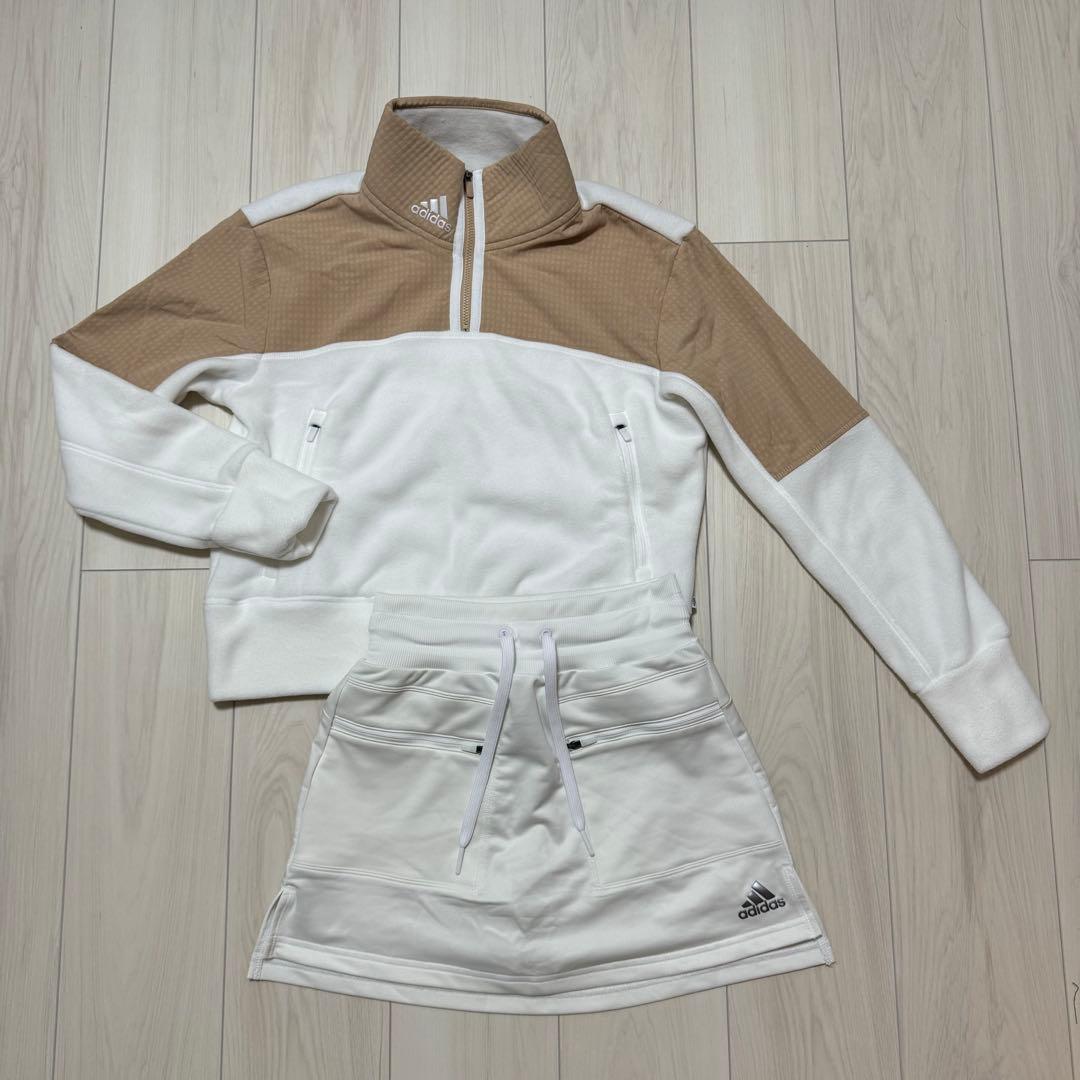 新品 アディダス セットアップ フリース もこもこ ハイウエスト 秋冬 ホワイト