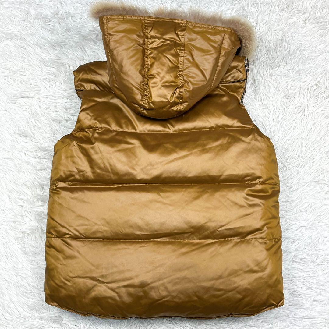 極美品 バーバリーロンドン ダウンベスト リバーシブル フード、ファー着脱可能
