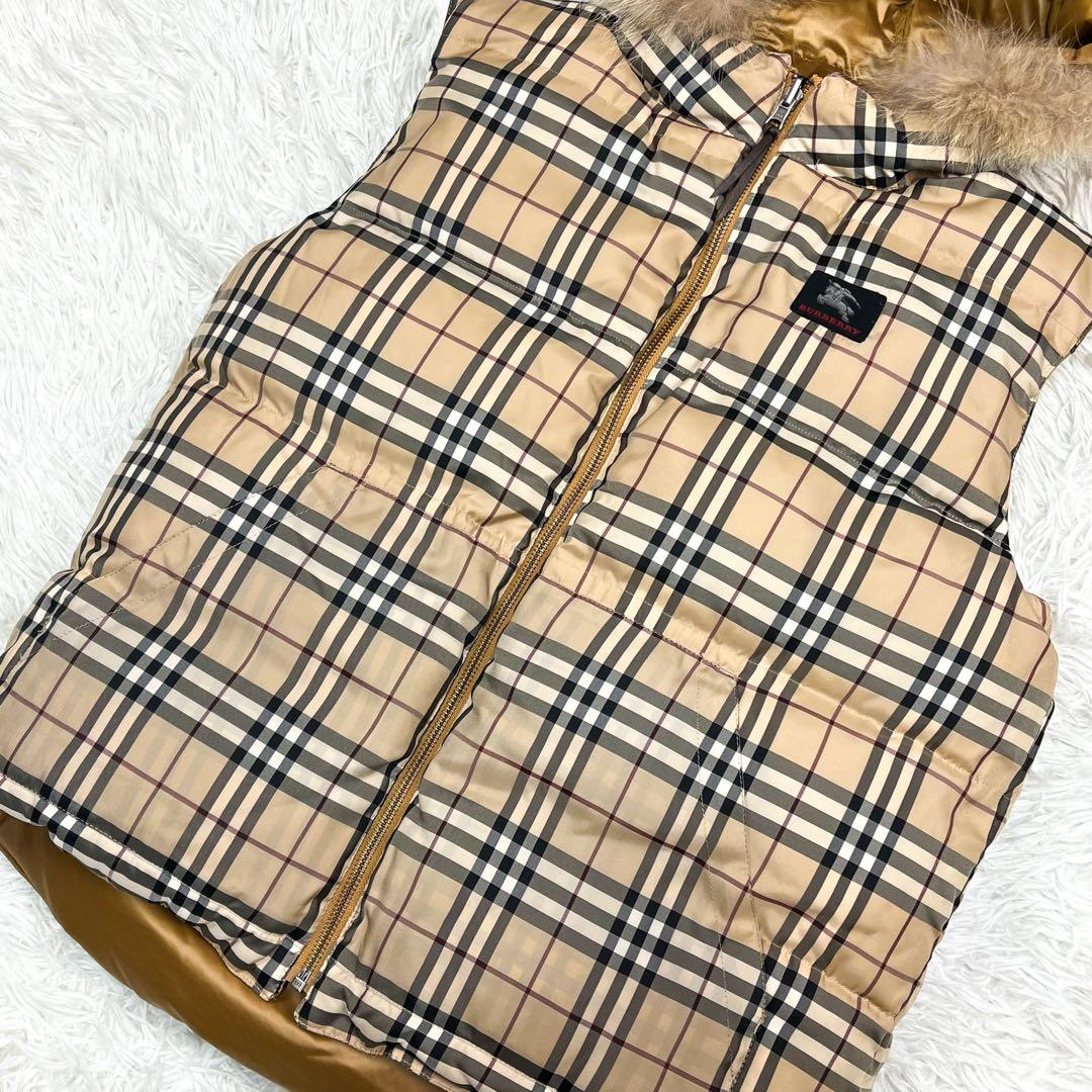 極美品 バーバリーロンドン ダウンベスト リバーシブル フード、ファー着脱可能