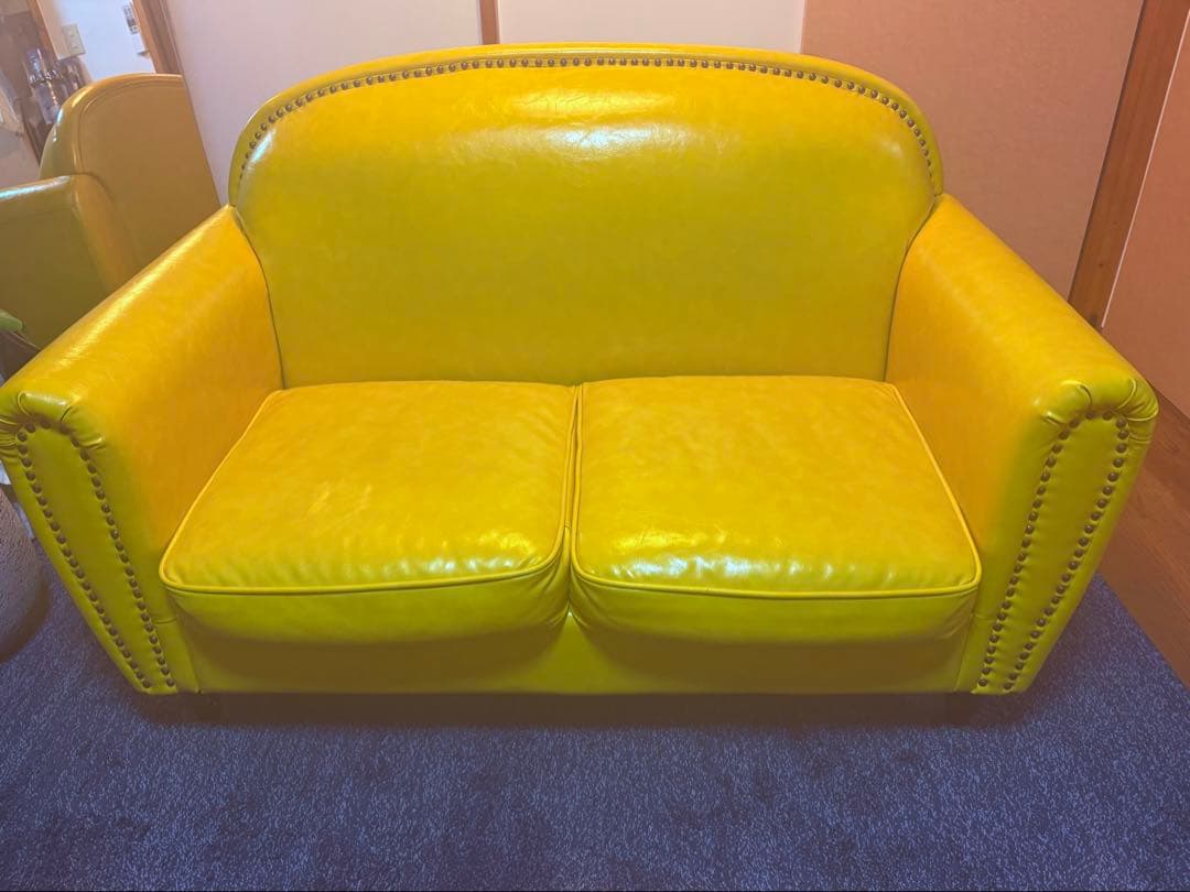 ソファ ２人掛け イエロー 合皮 ヴィンセント【送料込み】