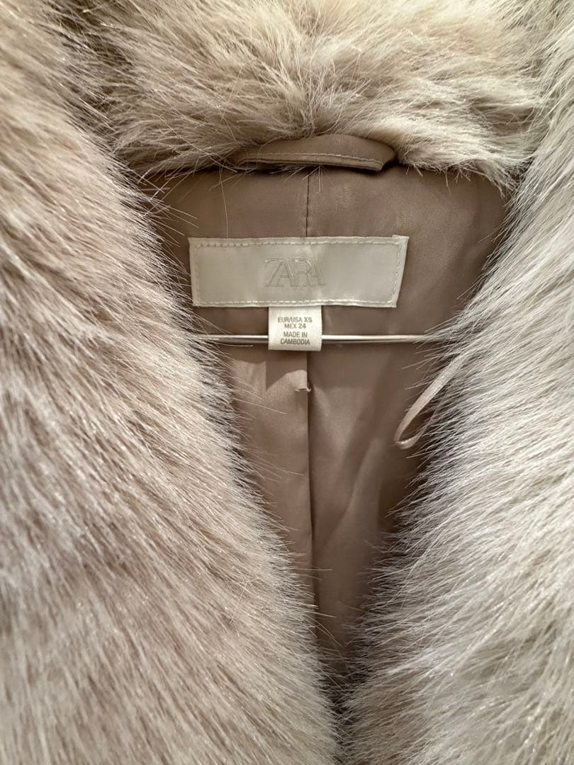 ZARA フェイクファー ショートコート ラペルカラー