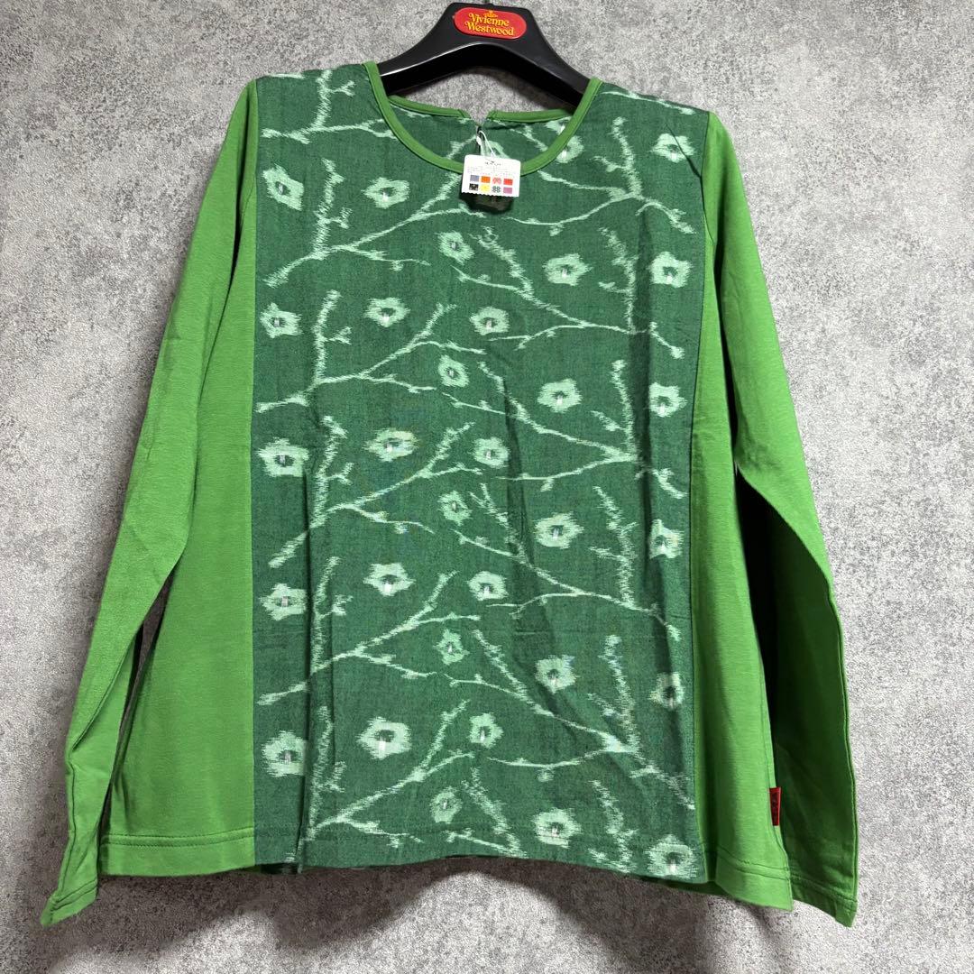 新品　儀右衛門　ギエモン　久留米絣　梅花柄カットソー「緑」