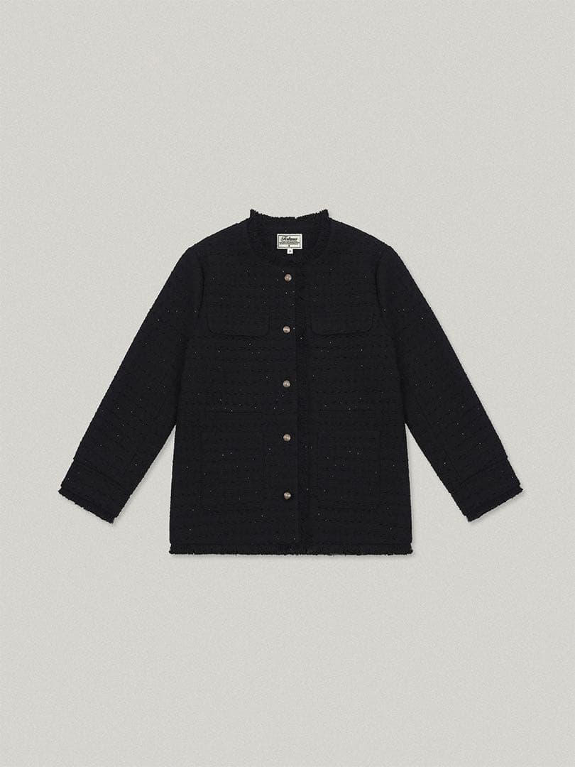 FOLNUA(フォルニュア) スパンコールハーフツイードジャケット / ブラック