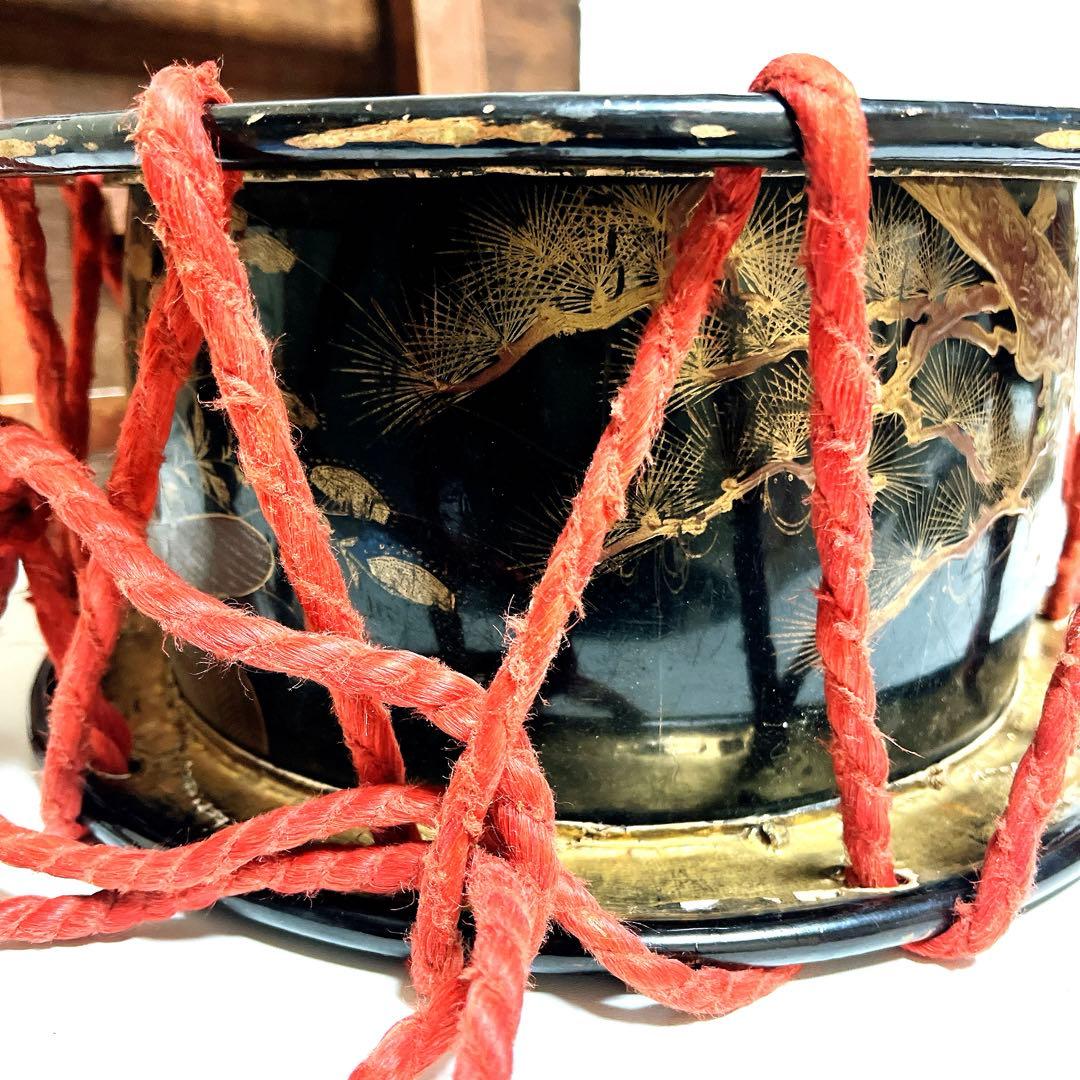 【蔵出し品・希少】 締め太鼓 和太鼓 蒔絵 金彩 直径34.5cm 明治44年