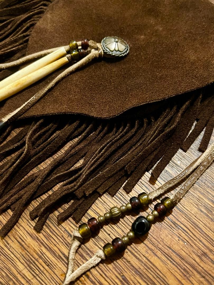 9日23時まで値下げ　一点物　スウェード　フリンジ　メディスンバッグ