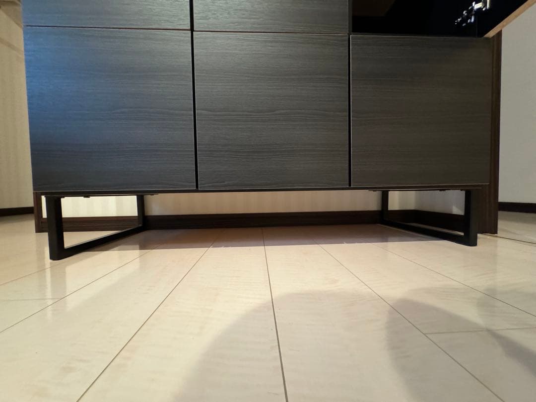 【まめちゃん】リビングキャビネット 日本製 木製 スチール脚付 配線穴付