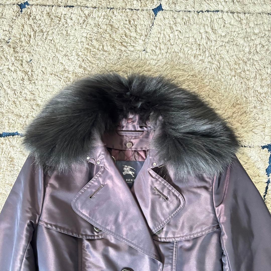 【美品✨】希少！バーバリーロンドン　ロングコート　ファー　キルティング　パープル