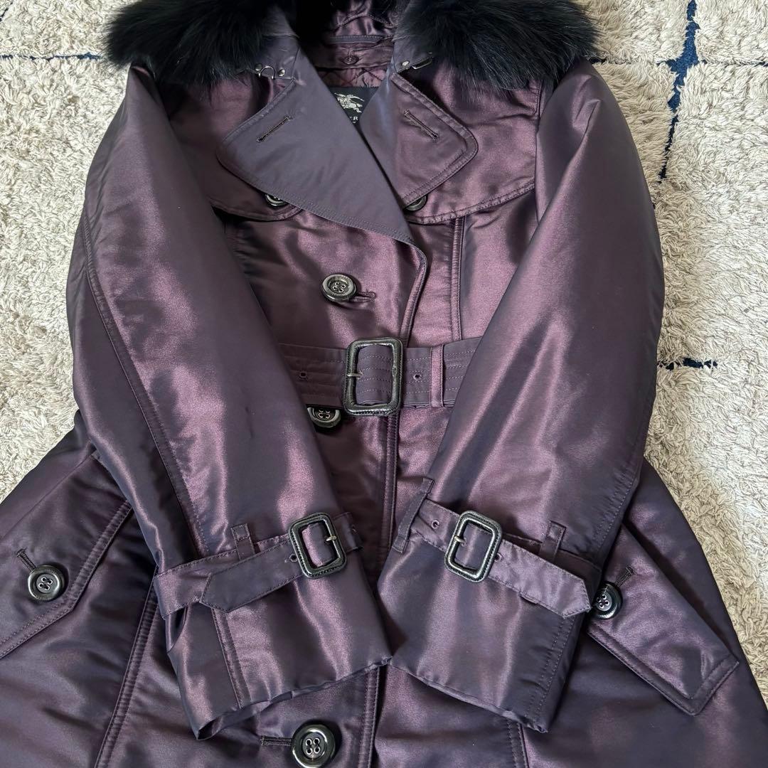【美品✨】希少！バーバリーロンドン　ロングコート　ファー　キルティング　パープル