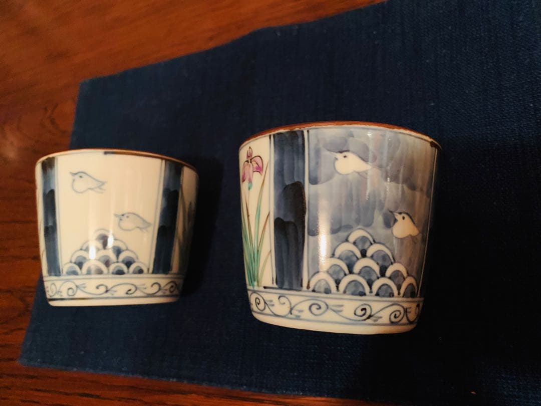 佐藤走波　四方割菖蒲千鳥文蕎麦猪口　2客