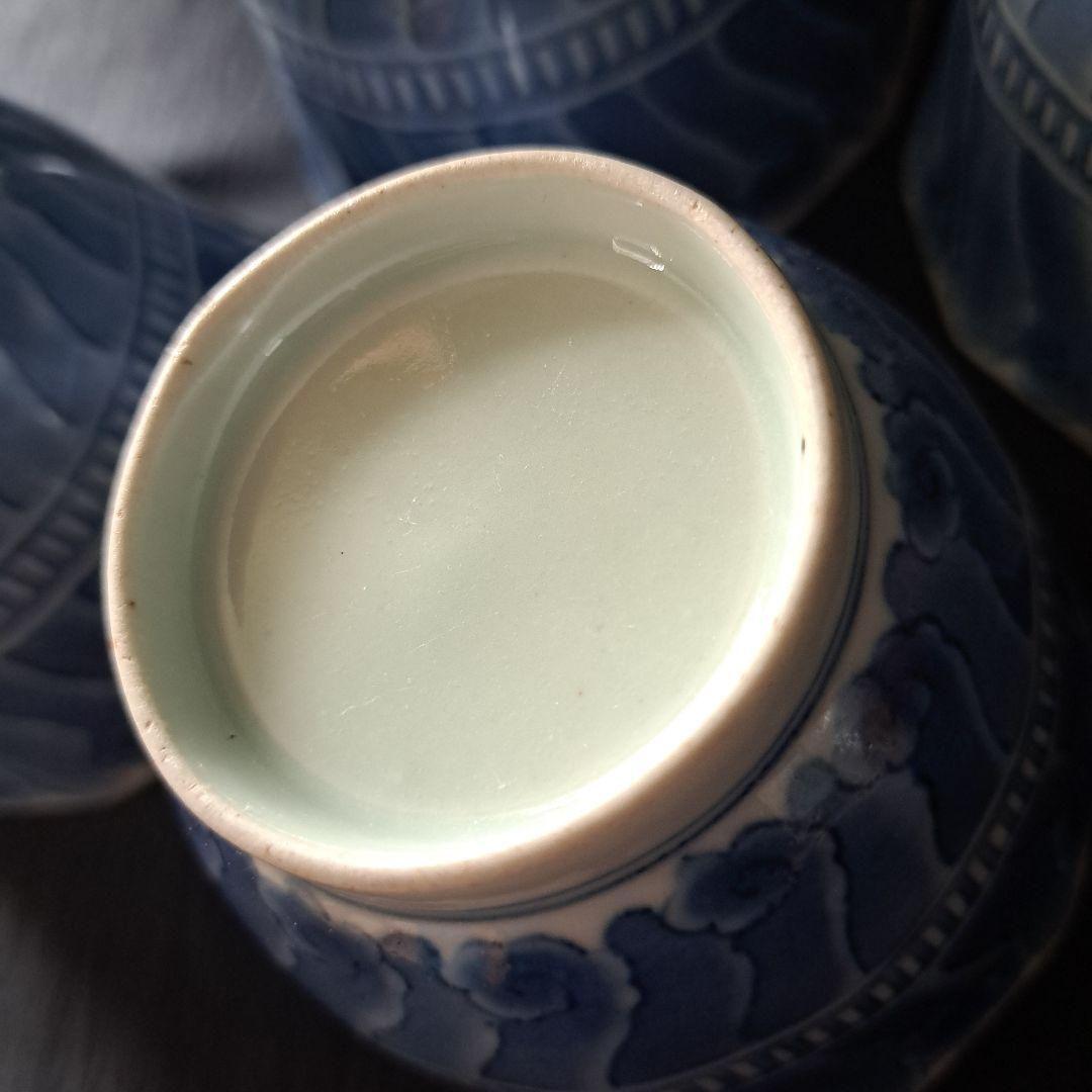 「不思議デザインな古伊万里(直径9.5cm)」 染付向付4客セット 骨董アンティ