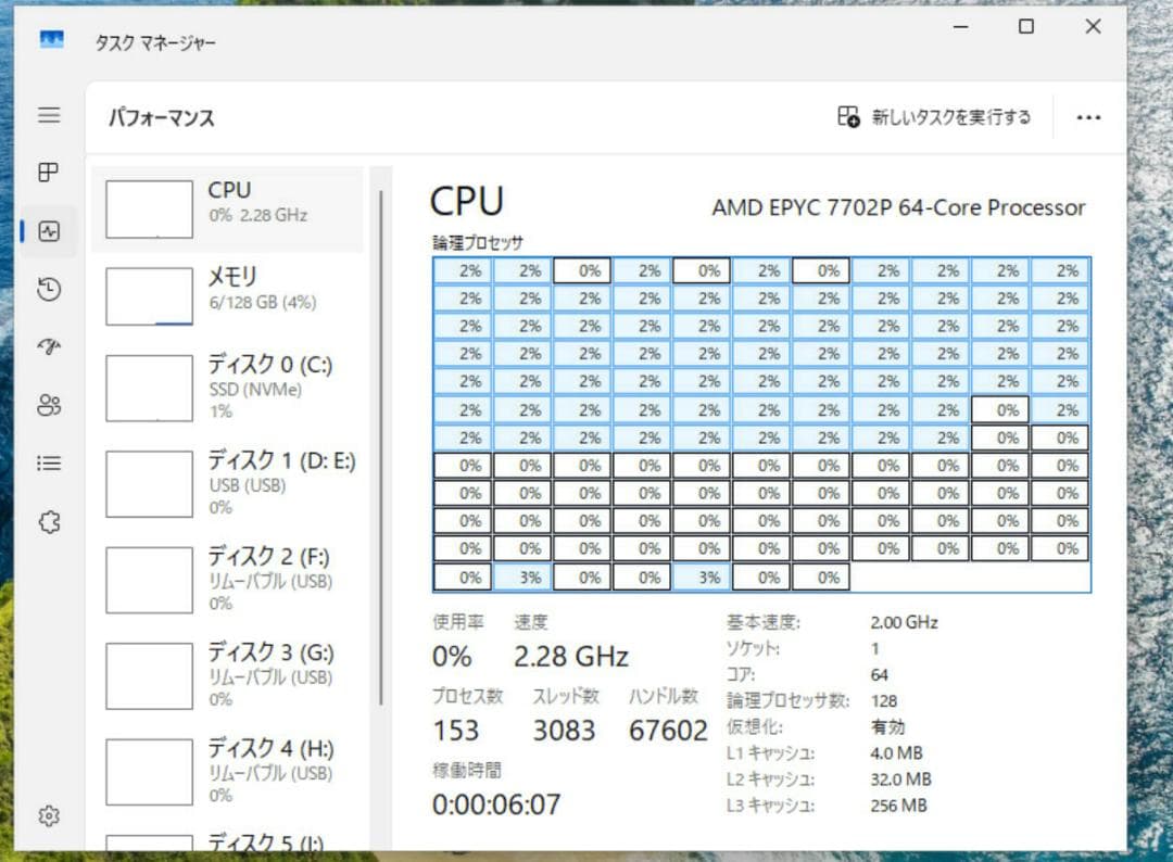 デスクトップPC EPYC7702P(64コア128スレッド) メモリ