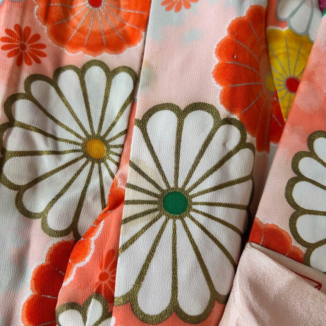 七五三 3歳 子供着物 753 アンティーク着物 被布 女の子 三歳 ピンク 白