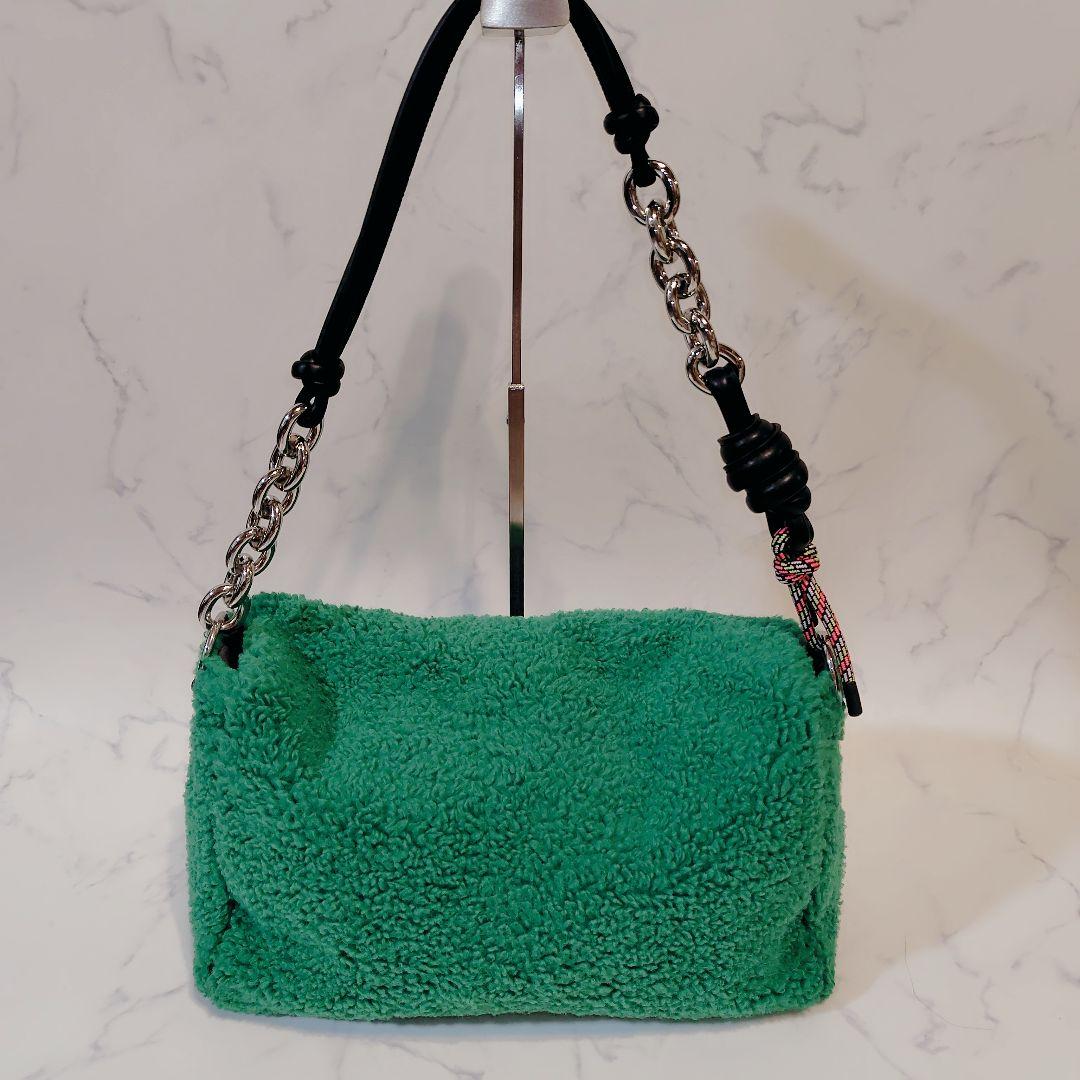 TOUS トウス シープスキン ラージクロスボディバッグ グリーン