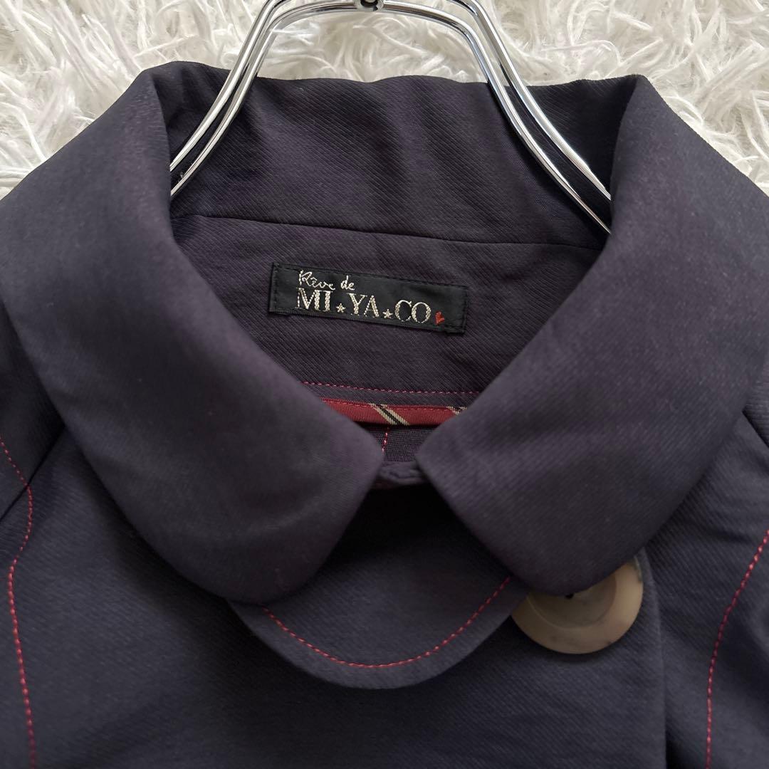 【MI.YA.CO】トレンチコート　レディース　ウエストリボン　濃紺　Fサイズ