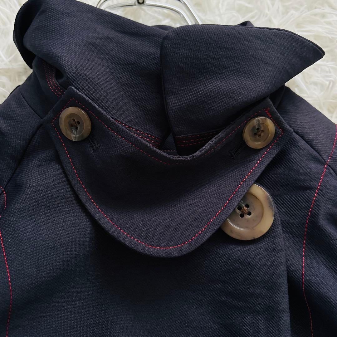 【MI.YA.CO】トレンチコート　レディース　ウエストリボン　濃紺　Fサイズ