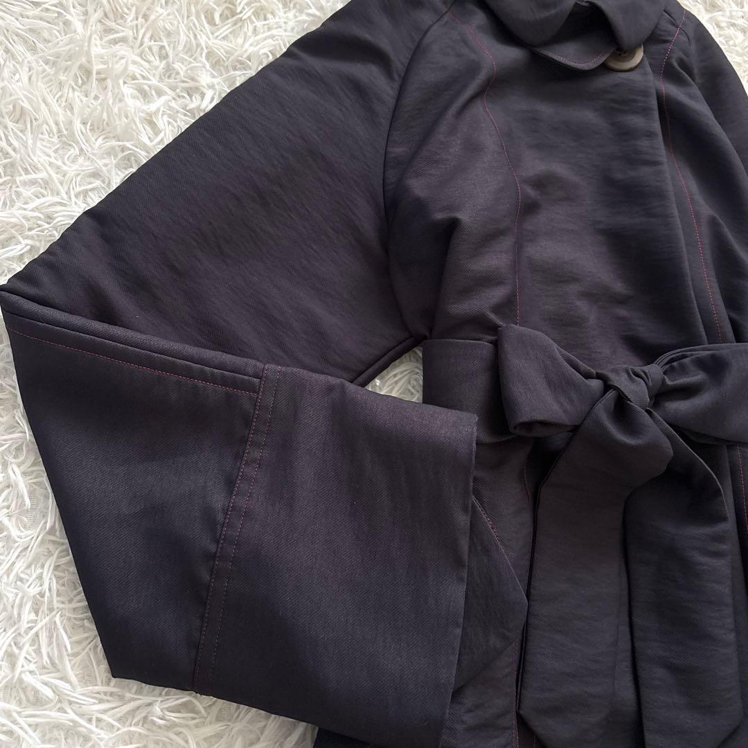 【MI.YA.CO】トレンチコート　レディース　ウエストリボン　濃紺　Fサイズ