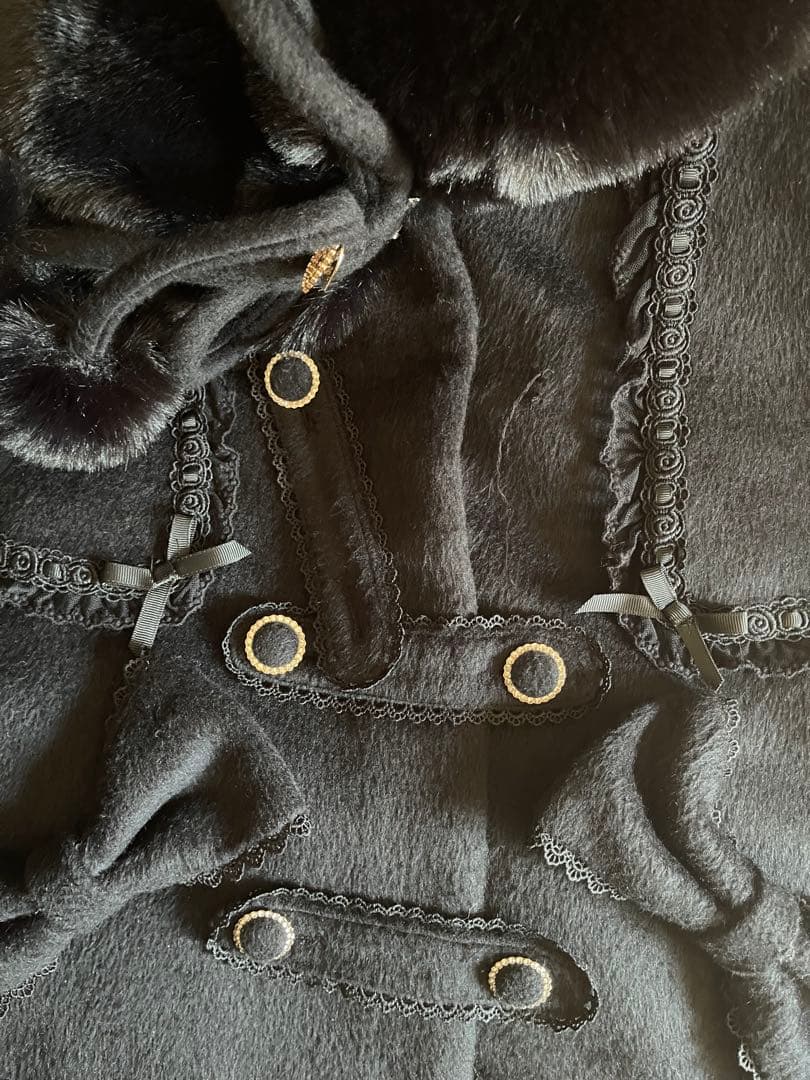 LIZLISA シャギーツインリボンポンチョブラック