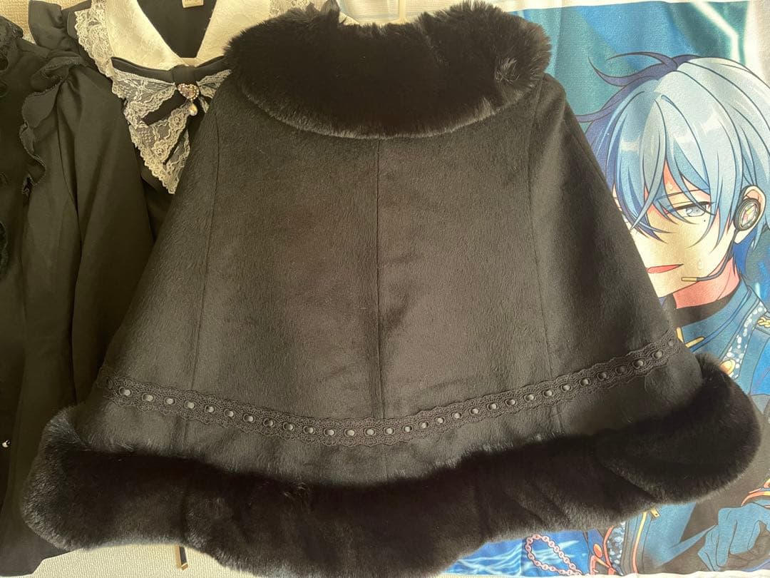 LIZLISA シャギーツインリボンポンチョブラック