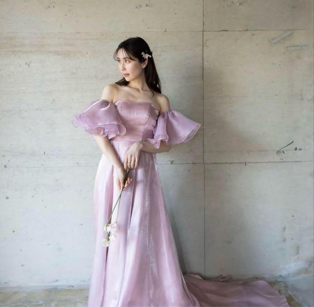 ピンク オフショルダー フリルドレス